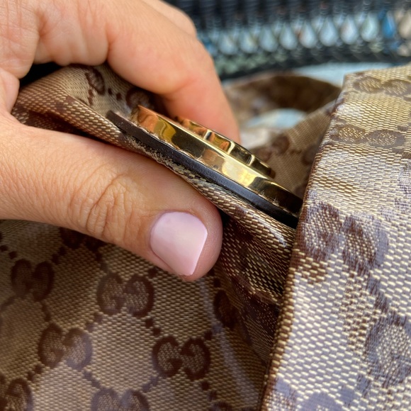 Gucci Top Handle Hysteria Bag Crystal Coated Large Beige Patent Gg Canvas Tote - Picture 9 of 12